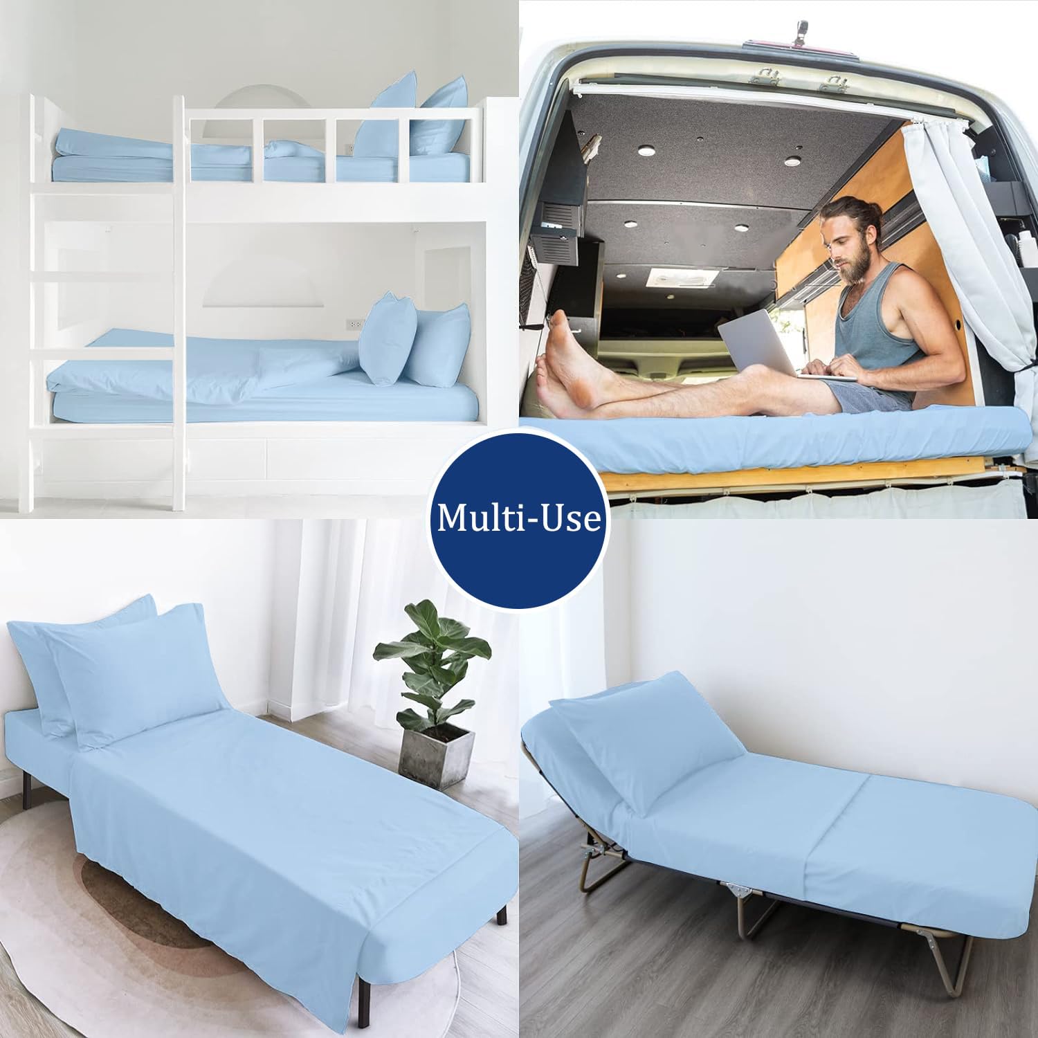SKY BEDDINGS Juego de sábanas para cuna, 76,2 x 190,5 cm, algodón egipcio de 600 hilos, color azul claro