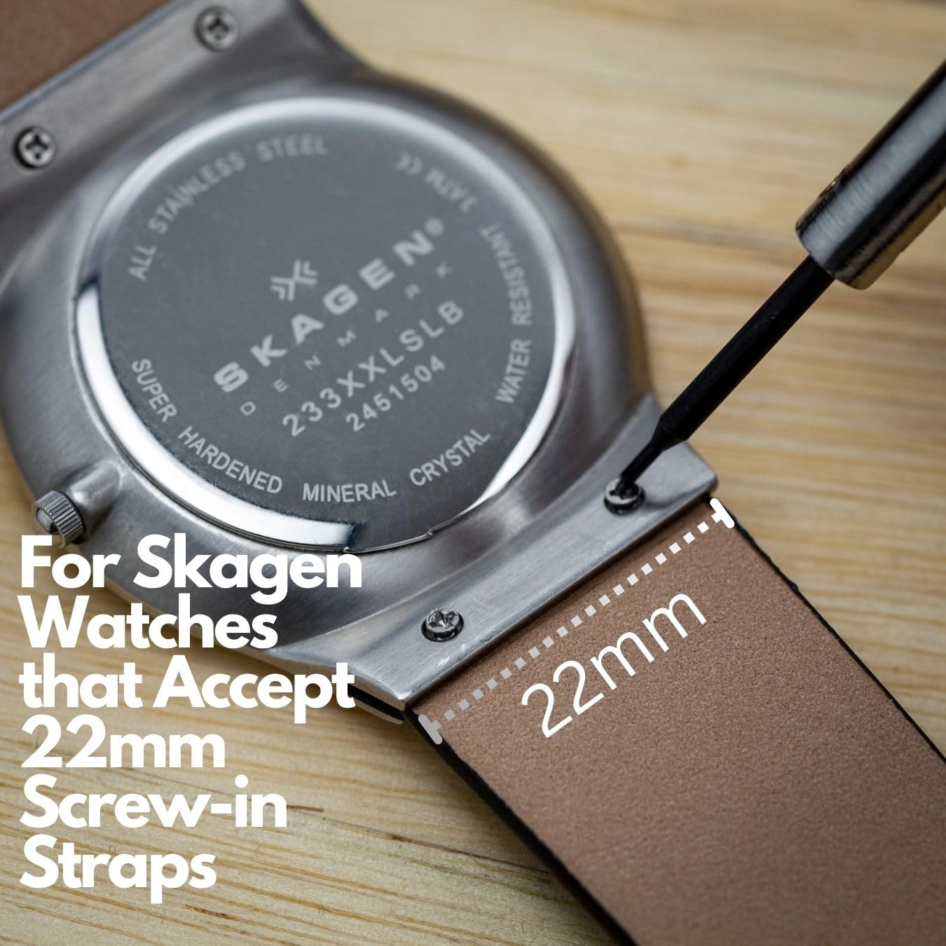 Buckle & Stitch Leather Watch Strap - Designed for 22mm Skagen Screw Style Watches - 4 Screws Included - Black and Brown - 233XXLSLB - Aftermarket Watch Band