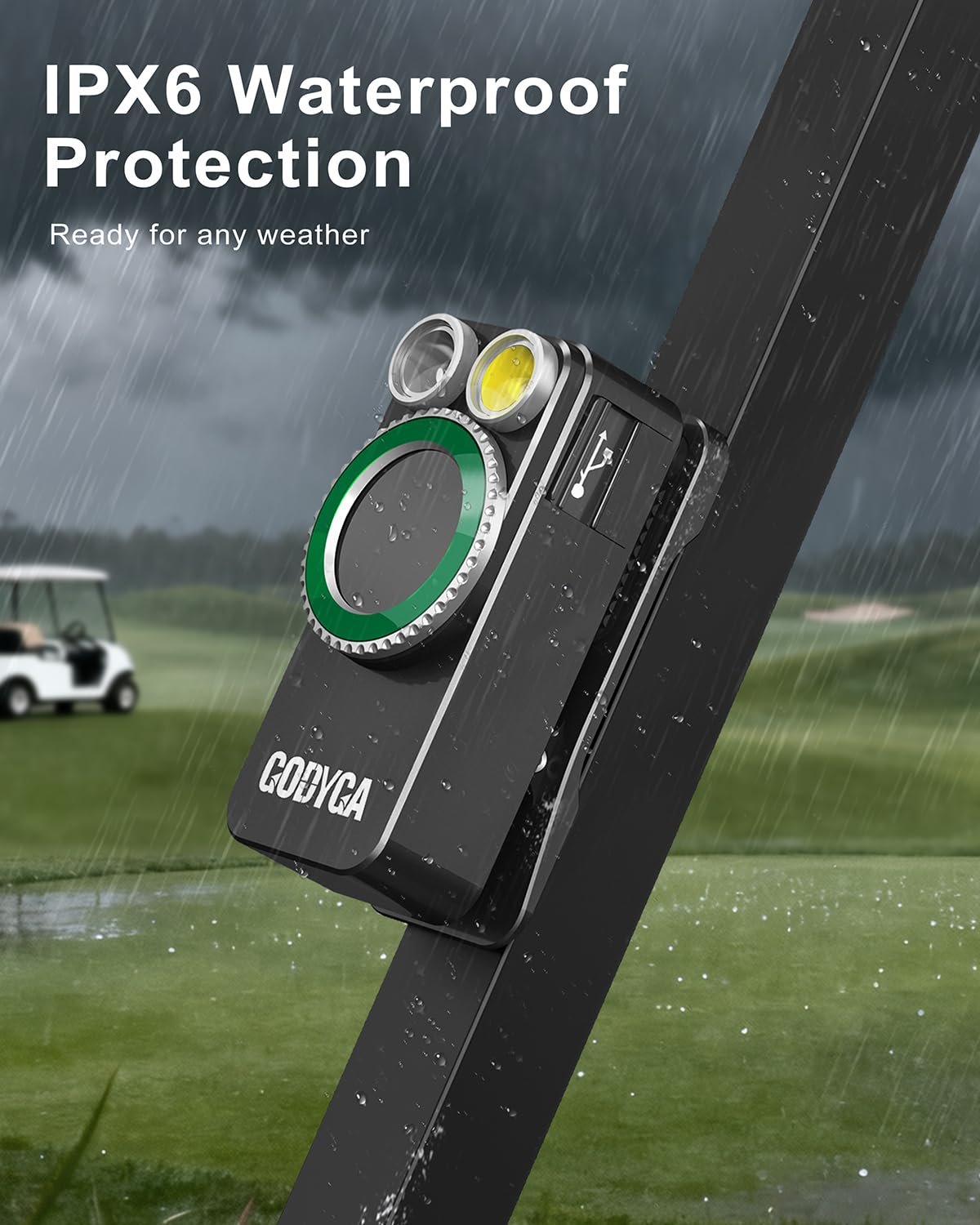 Godyga Lampe Torche LED Rechargeable 4-en-1 avec Télémètre Laser, Lumière Blanche & Rouge, Compteur de Golf, 500 Lumens IPX6, Clip Magnétique, pour Camping, Randonnée, Bricolage