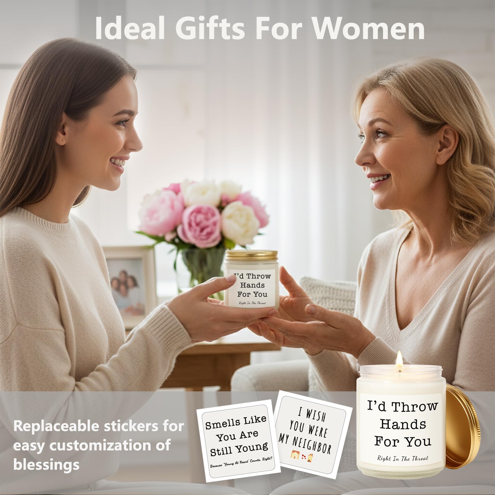 Candles Gifts for Women, Birthday Gifts for Women, Unique Friendship Gift for Womens, Best Friend, Her, Sister, Bestie, Girlfriend, Mom, Funny Scented Candle with Replaceable Stickers