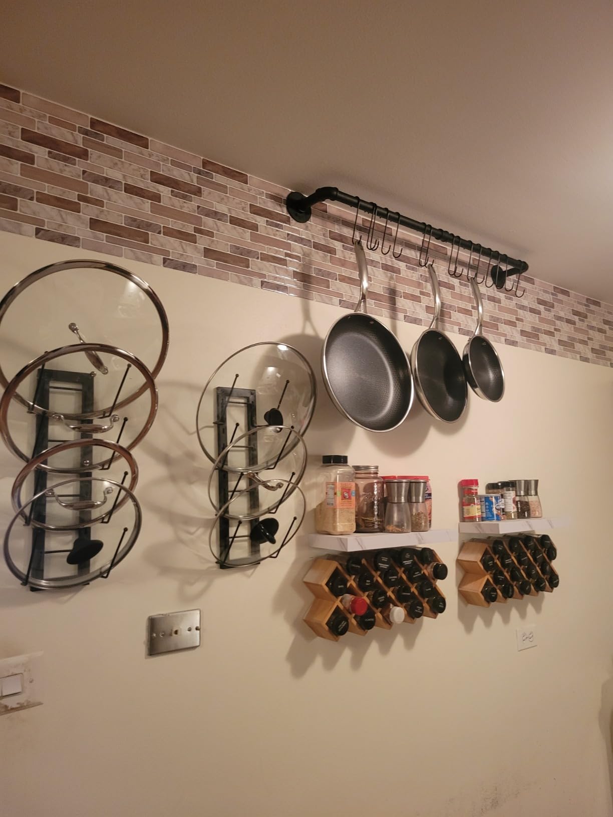 Pipe Rack For Skillet Rack SUJOER Pot Rack Wall Mounted with 15 Hooks, Hanging Pot Pan Organizer ...