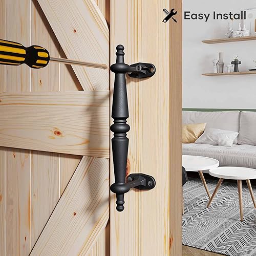 Miniatura 6 de EaseLife Manija de puerta de granero de 9 pulgadas, agarre de hierro fundido negro rústico, manijas de puerta, fácil instalación, paquete de 2