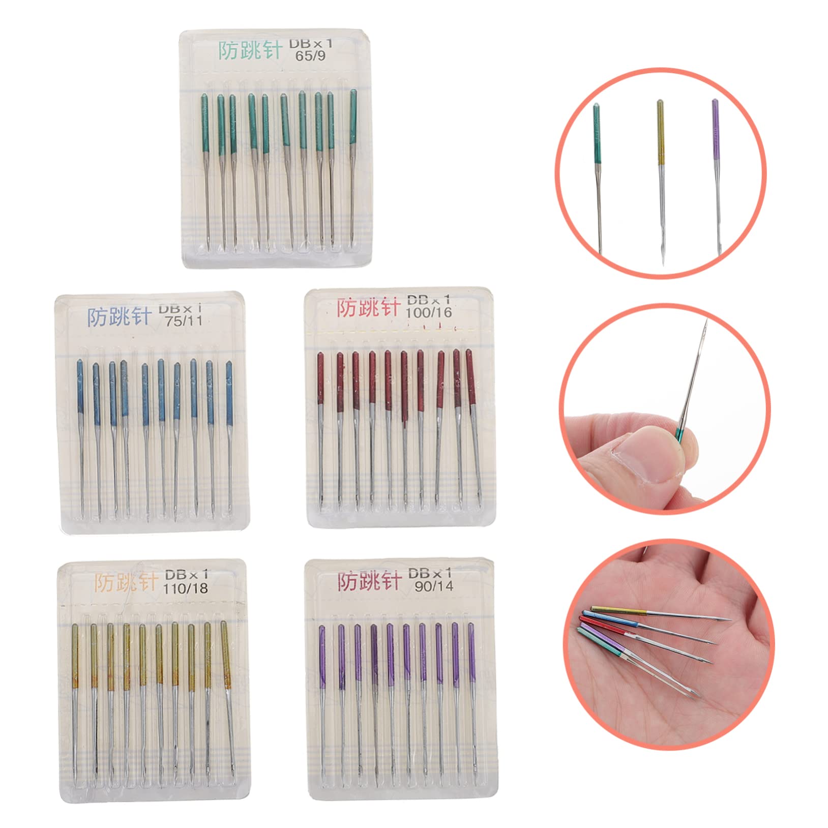 GARIOUANS 50 Agujas de Coser para Máquina, Aplicables para Telas Tejidas y Elásticas, Material Metálico Ligero para Costura Doméstica y Prendas como Jeans y Camisas