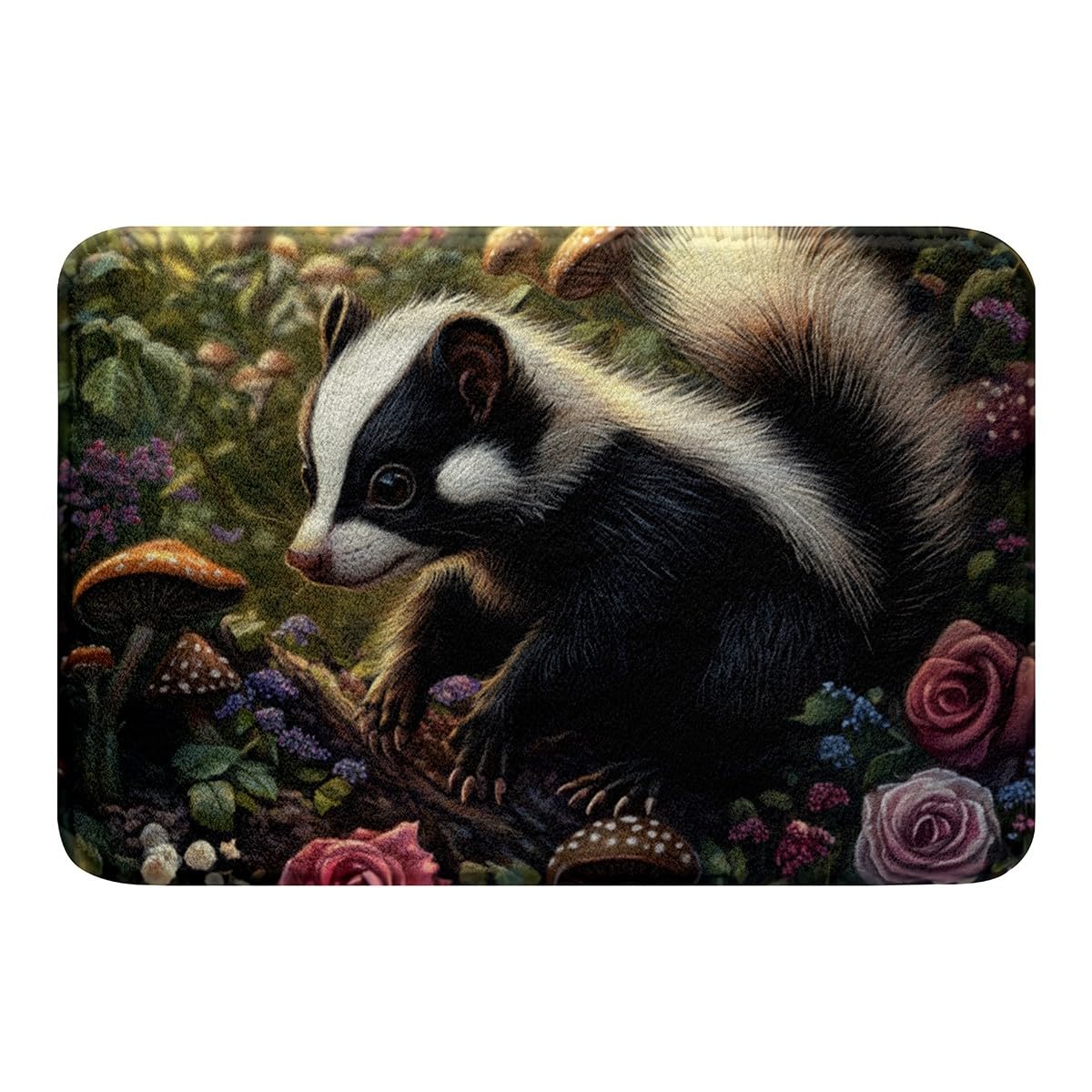 Erosebridal Skunk Doormats Floor Mats for Kids, Cute Wild Animals Bathroom Rugs 16"X24" Rustic Floral Bath Mat for Boys Girls Teens Adult Bathroom,