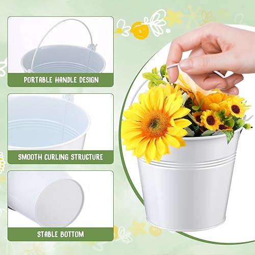 Miniatura 3 de 24 cubos de metal de 5 x 3.5 x 4.7 pulgadas, mini cubos de fiesta para macetas, cestas de hierro, pequeños cubos metálicos con asa para contenedor