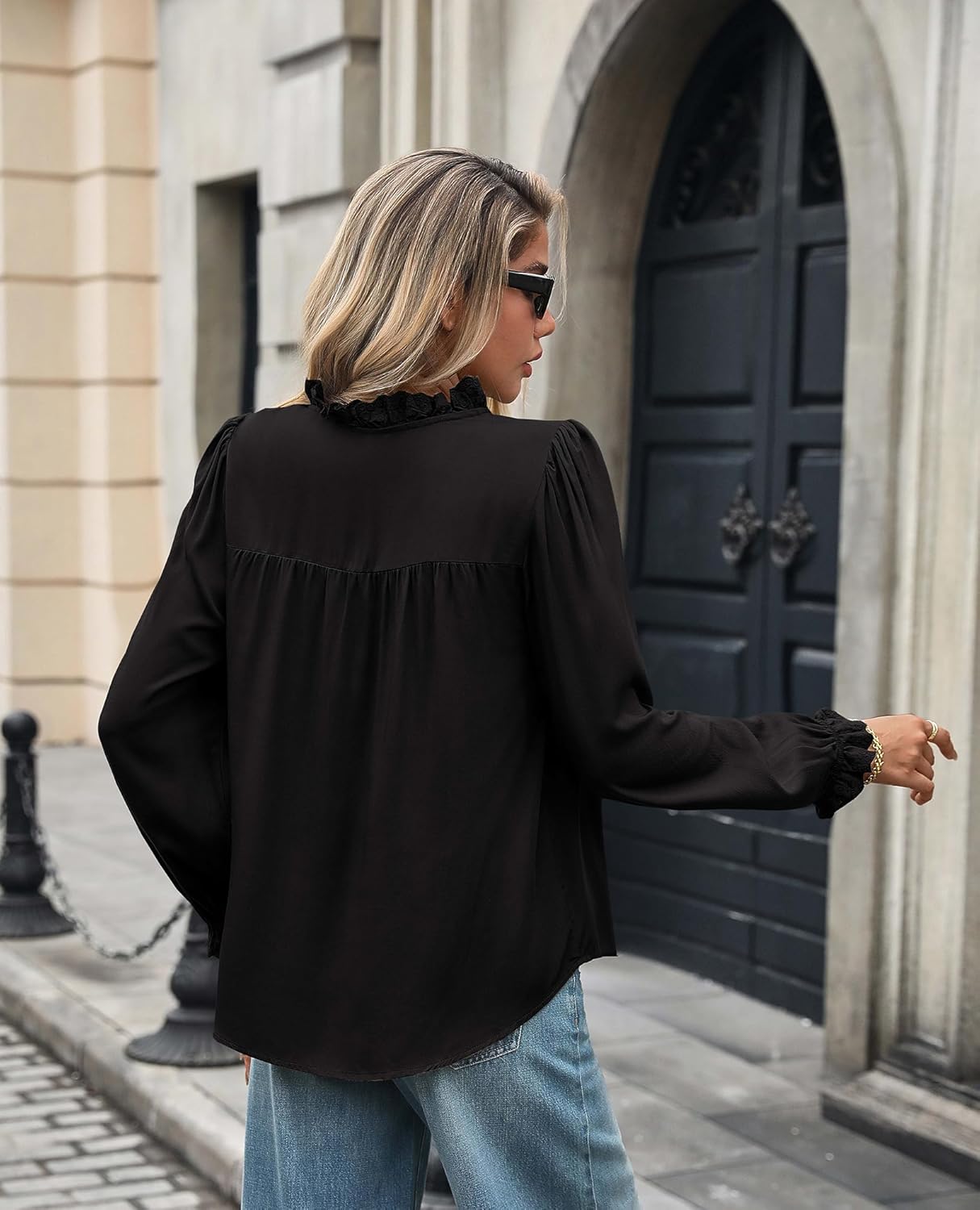Women's Work Blouses Dressy Casual Button Down Long Puff Sleeve Elegant Retro Pleated Office Shirts Tunic Tops - Image 6