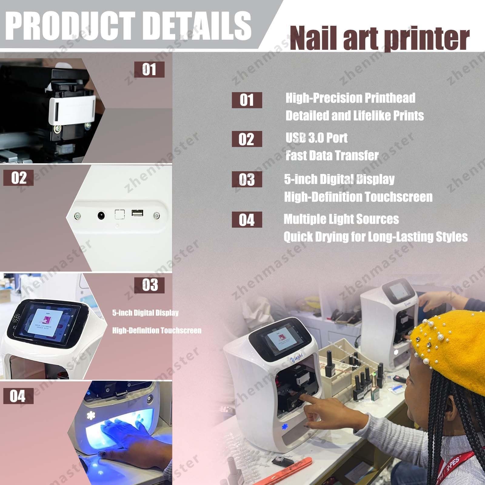Stampante Nail Art Digitale Automatica Con 2400DPI E Display Touch 5", Stampante Unghie 3D Professionale Con App Wireless E Lampada U-V LED, Ideale Per Casa, Eventi, Studi E Saloni(Machine)