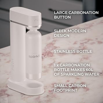 White Stainless Steel Sparkling Water Maker Soda Maker with CO2 Cylinder & 1L Reusable Bottle