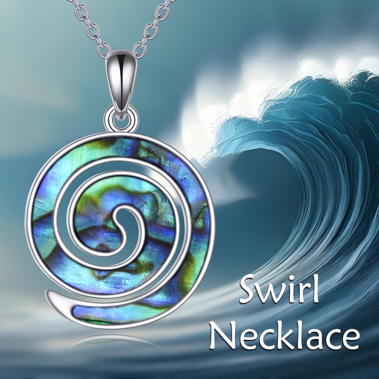 Spiral Necklace 925 Sterling Silver Turquoise/Abalone Swirl Spiral Pendant Necklace Maori Koru Jewelry Gifts For Women Lover - Image 5