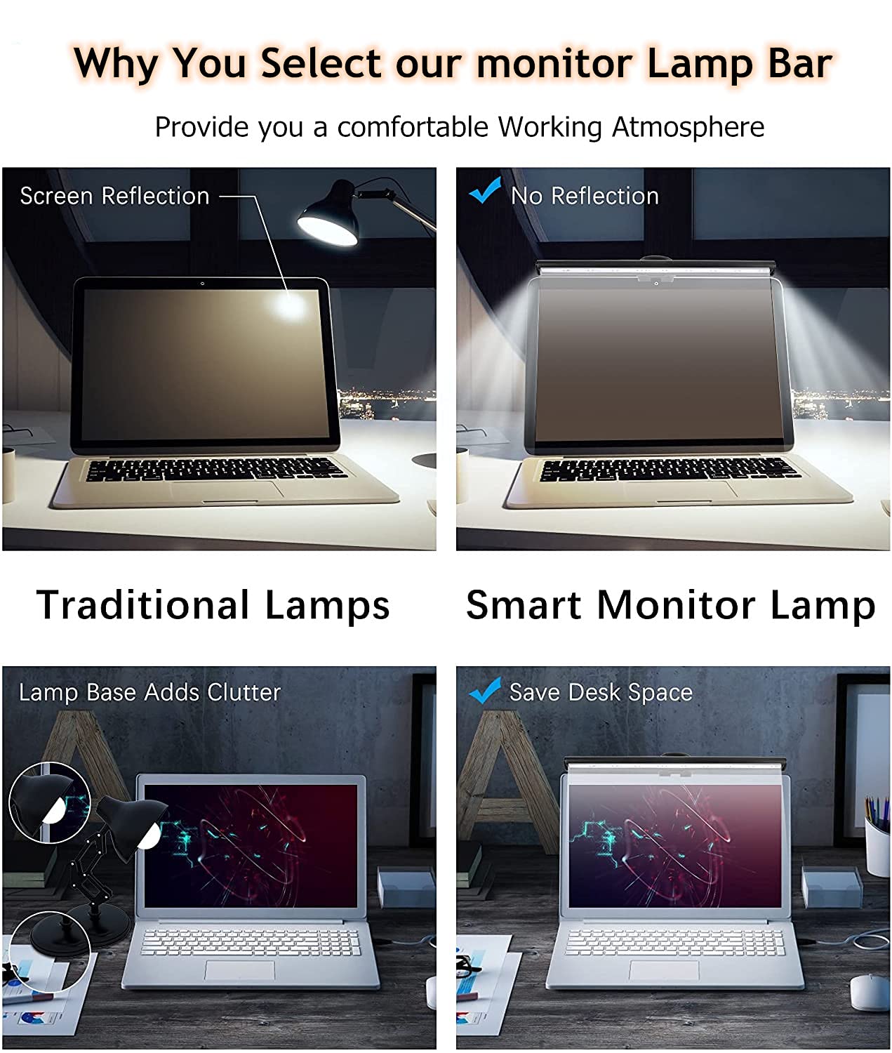 Barre de Lampe de Moniteur pour Ordinateur Portable,LED Écran Lampe,Pas d'éblouissement ou de scintillement,lumière alimentée par USB,économiser de l'espace,utilisation à la maison/au bureau/au café