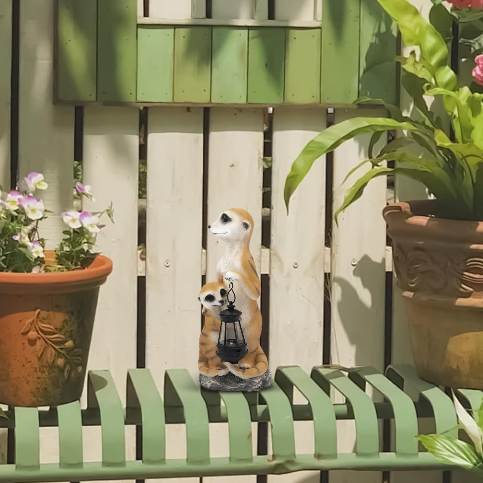 Meerkat Decor - Mother and Baby Meerkats Outdoor Statue with Solar Lantern,Collectible Figurine for Patio, Lawn, Art Decorations