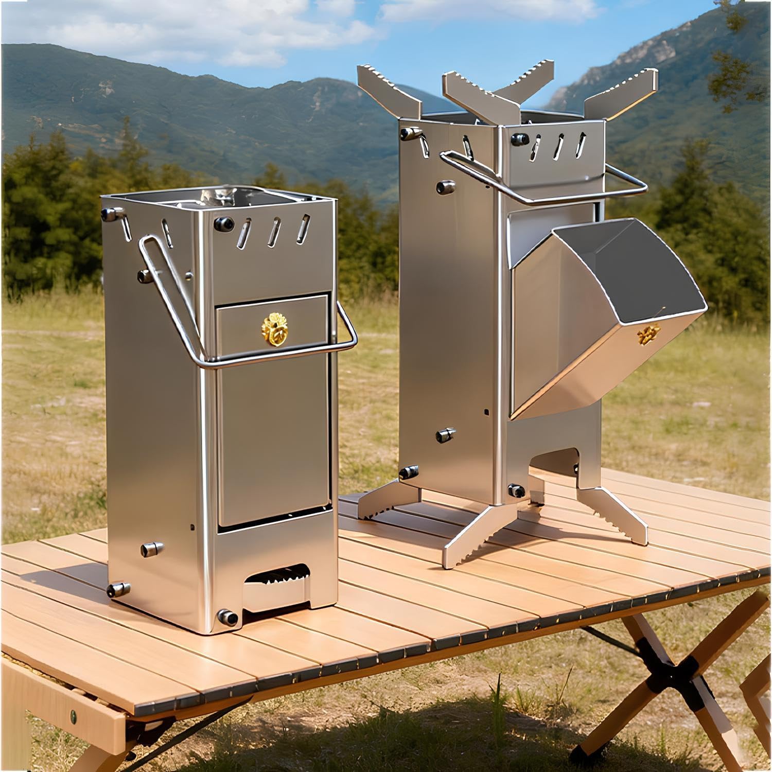 Tent Stove, Small Stainless Steel Wood Burning Stove, Camping Wood Stoves With Grill Rack & Foldable Legs, Portable Heating & Cooking Hot Tent Stove For Camping Hunting Backpacking(Ø26cm)