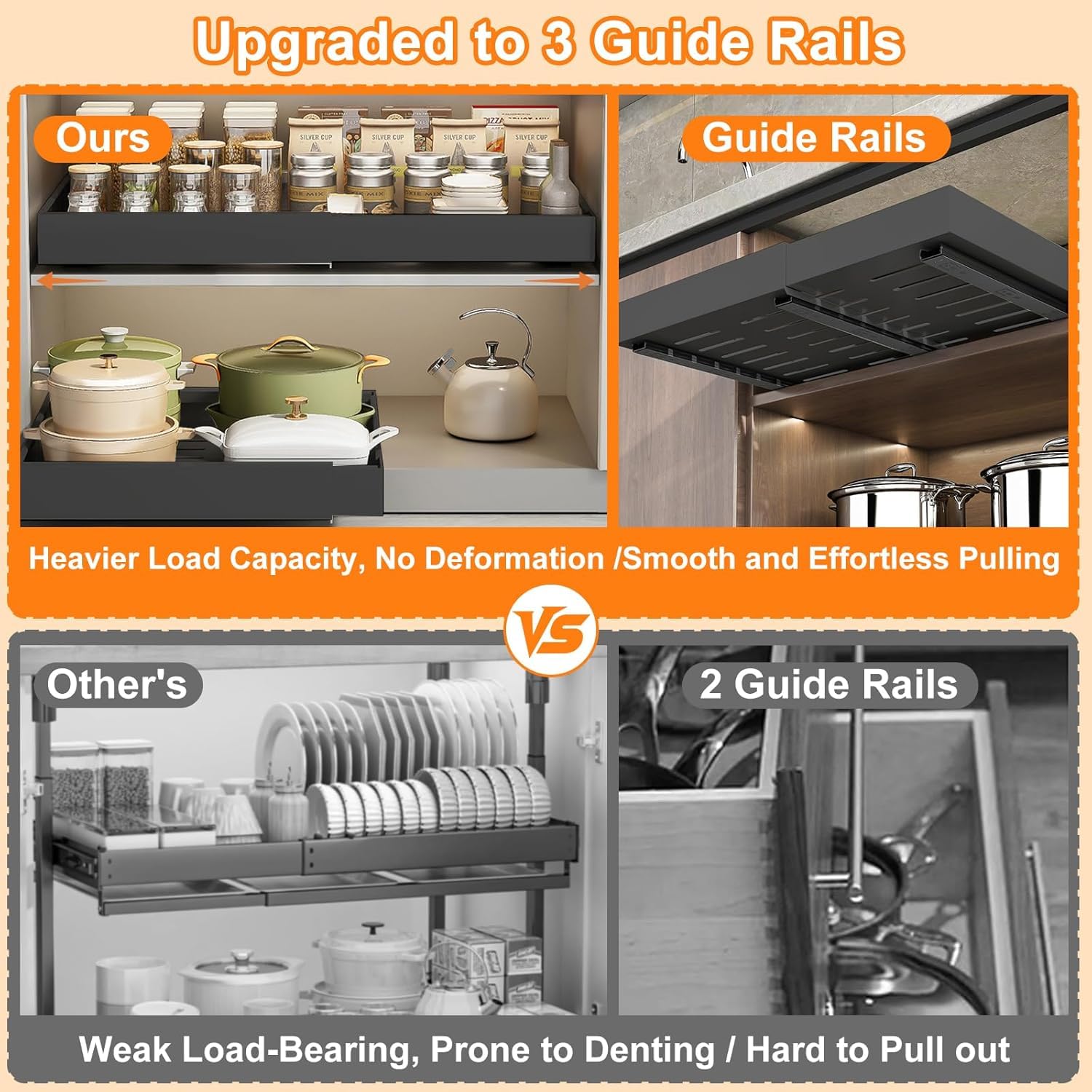 Cassetto Estraibile Cucina,Cassetti Telescopico Armadio,Cassetti Estraibili Con Adesivo,Larghezza Regolabile Da 32 a 53 Cm Con Guida Autoadesiva Silenziosa,Non Richiede Forature Né Chiodi - 5