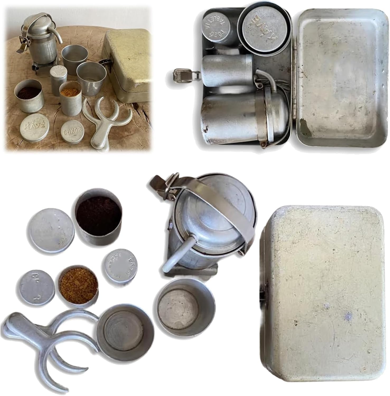 Kit per caffè espresso portatile vintage extra raro e da campeggio, set regalo per viaggi e avventure all'aria aperta