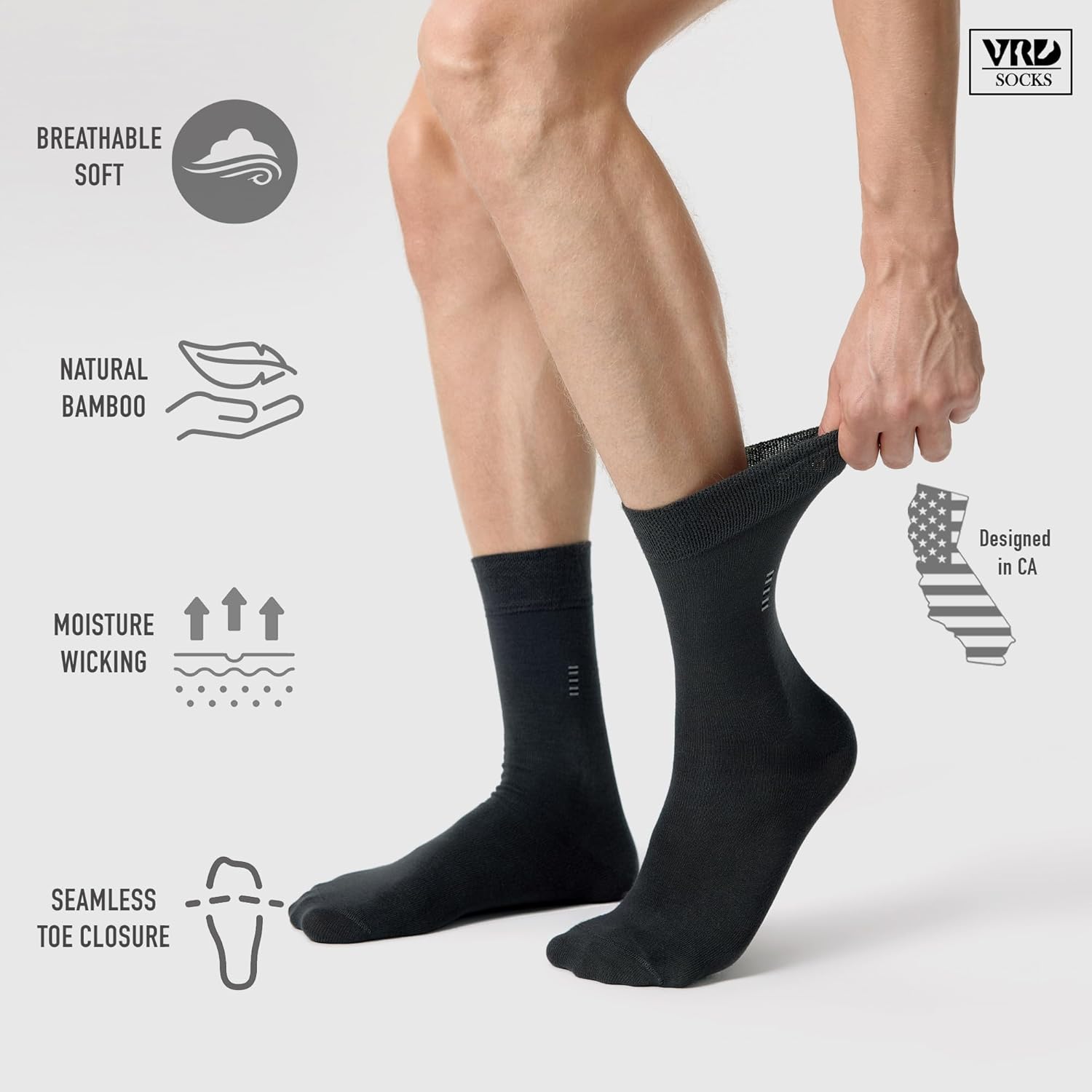 VRD Mens Dress Socks Bamboo Rayon 5-Pack Crew Socks Mid-Calf Length Fits Shoe Size 8-13 Gift Box