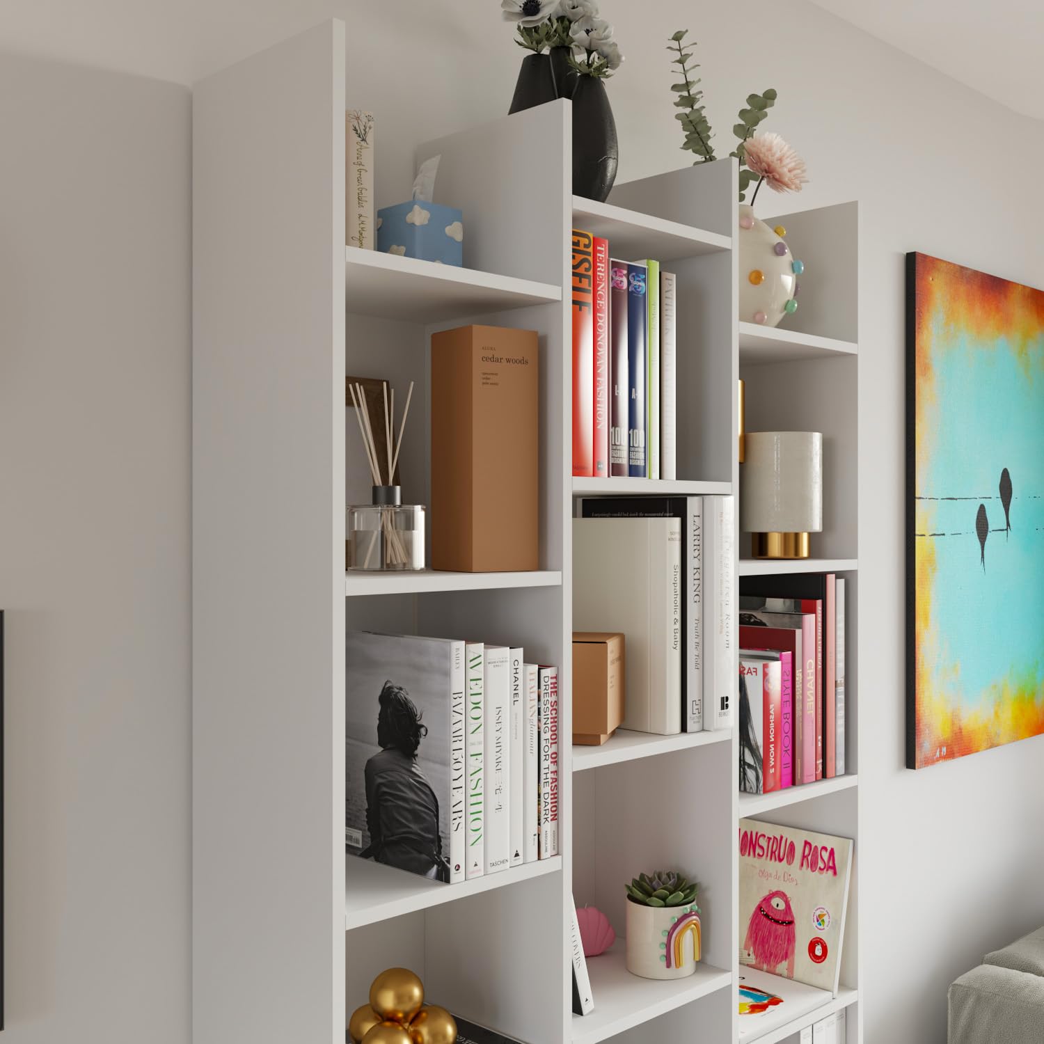 EGLEMTEK Libreria Marchina Design Cubico Scaffale Mensola Moderna Mobile Per Libri Con Ripiani Per Soggiorno Salotto 192 x 96 x 25 cm (Colore Bianco)