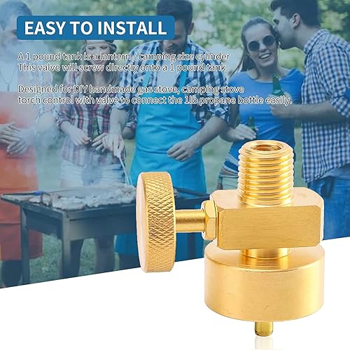 Miniatura 6 de Válvula de control de aguja de propano de latón de 1 libra, válvula reguladora de gas propano de presión ajustable desechable con rosca macho NPT de