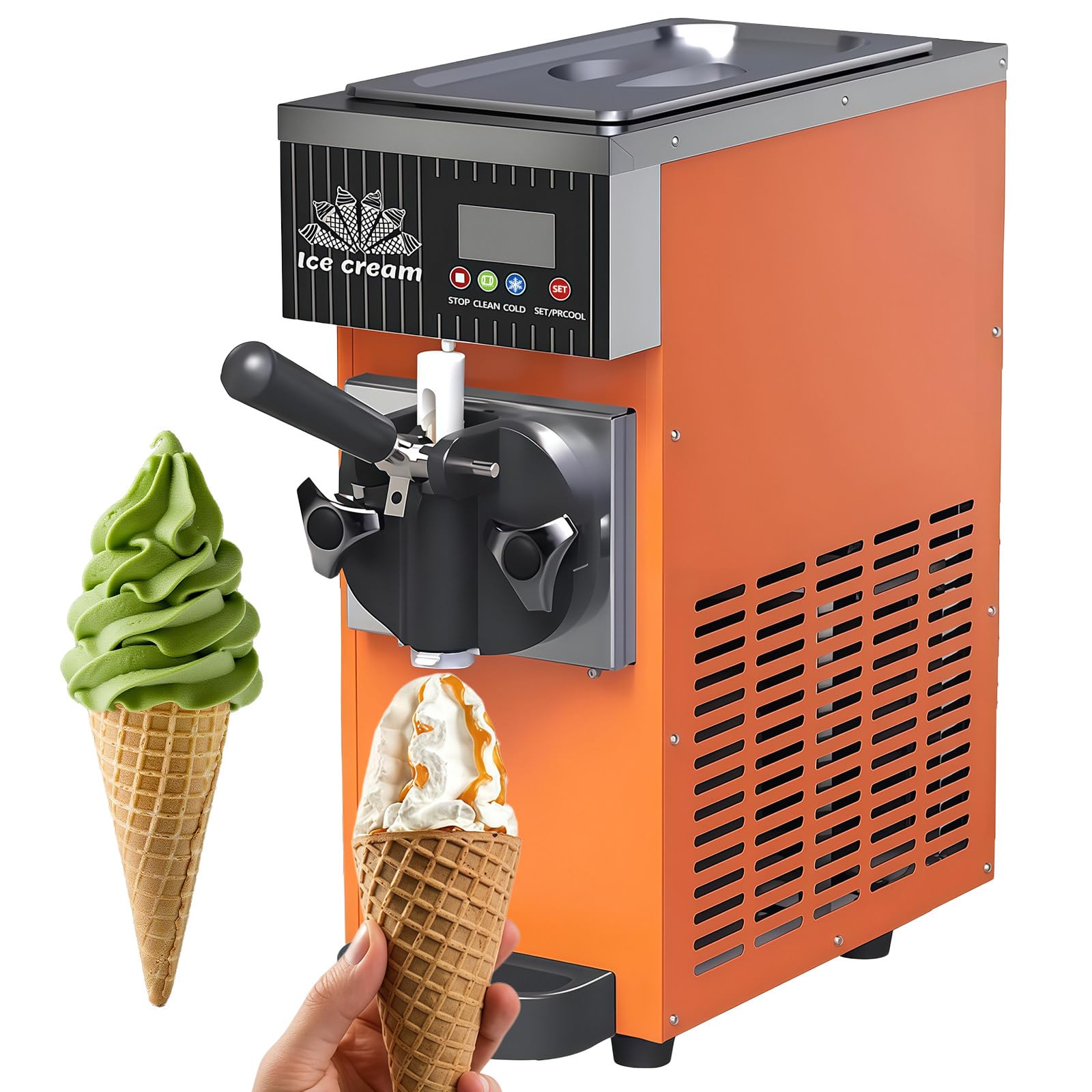 BANGBANGJI Countertop Single Flavor Soft Serve Ice Cream Machine, Commercial Soft Serve Ice Cream Maker, 3.5L Hopper, 4.5-8kg/H Yield, with LED Panel Auto Clean for Restaurant Snack Bars Orange