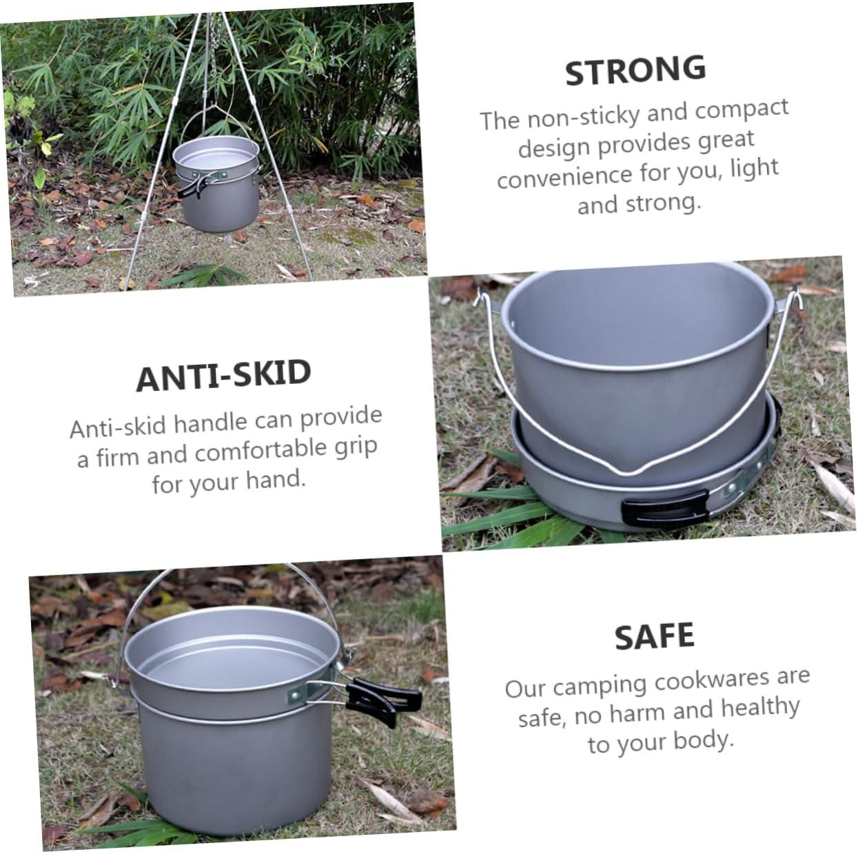 KICHOUSE 1set Camping Cookware Set Lightweight Non-stick Cooking Pot for Person Outdoor Use Portable Picnic Cooking Device Handle for Backpacking and Travel