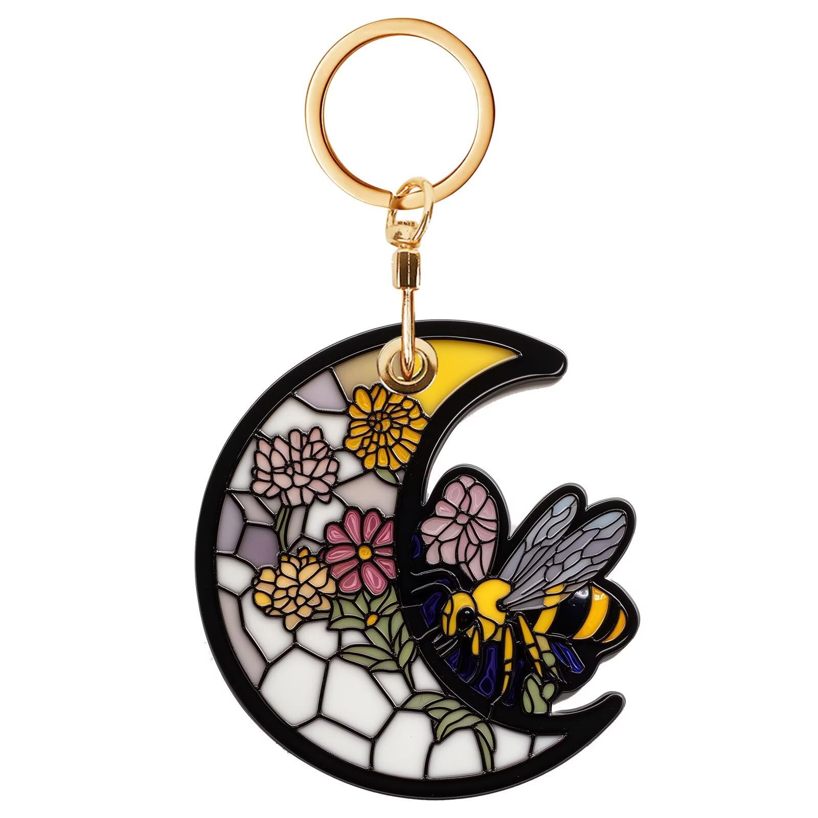Llavero de piel de abeja estilo vitral elegante y resistente para carteras 8