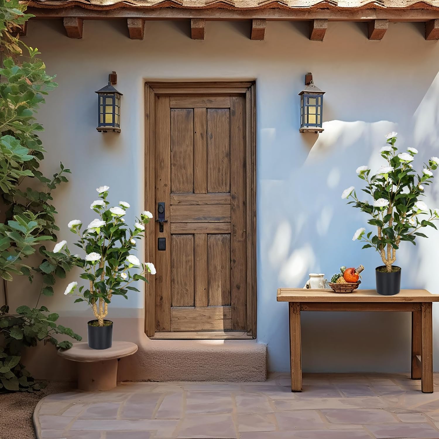 Romantic Season 2Pack Artificial Camellia Tree 3FT, White Faux Camellia Plant Fake Potted Camellia Flower Tree Plastic Camellia Tree for Modern Home Office Living Room Floor Décor Indoor - Image 4