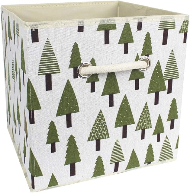 Storage Boxes Storage Container, Large Capacity Foldable Storage Basket with Handle Cube, Cotton Fabric Storage Compartment, Washing Laundry Organizer for Clothes/Toys/Books 28 * 28 * 28cm,Tree