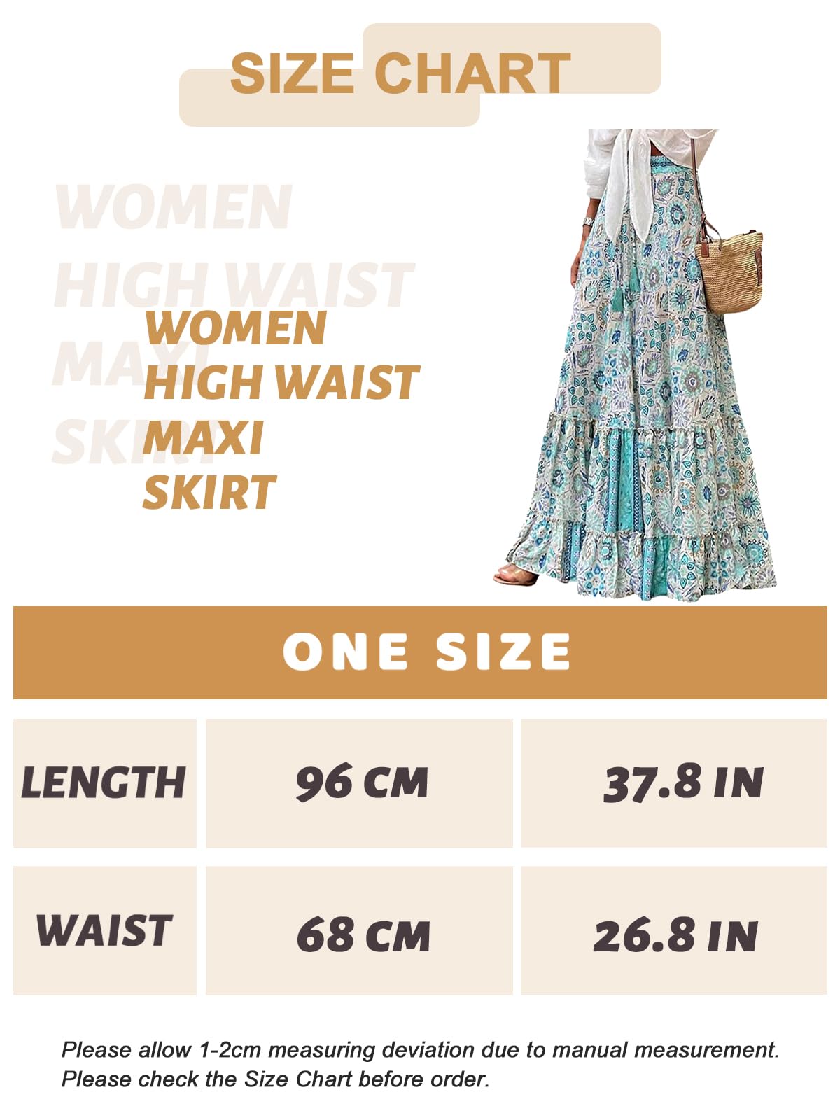 LIAMERHE Jupe Longue Femme d'été Maxi Jupe Bohème Ligne A Taille Haute Élastique Jupes Imprimé Jupe de Plage Jupe de Loisirs Décontractée Chic