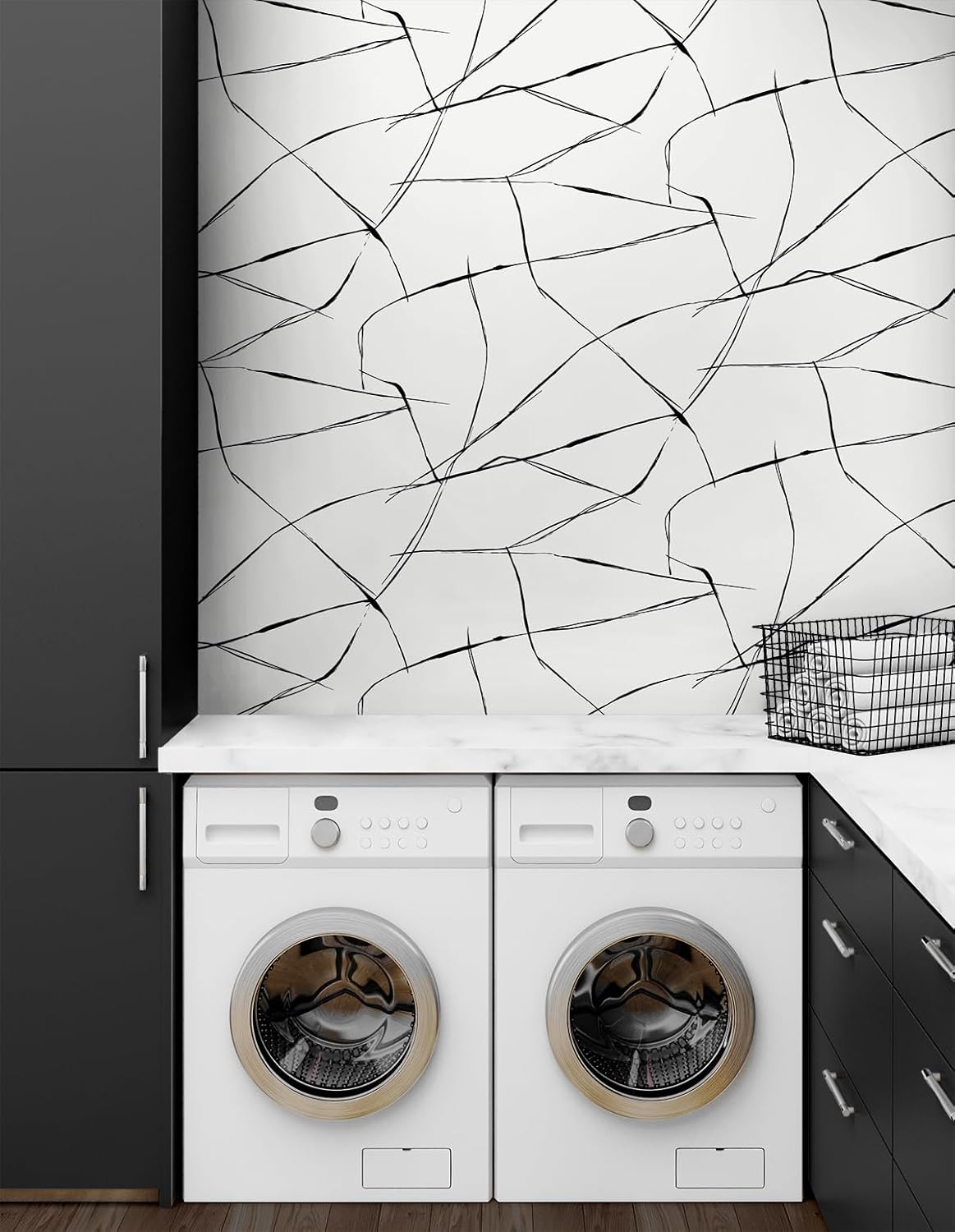 NextWall Inkwork Abstract Peel and Stick Wallpaper (Ebony & Eggshell)