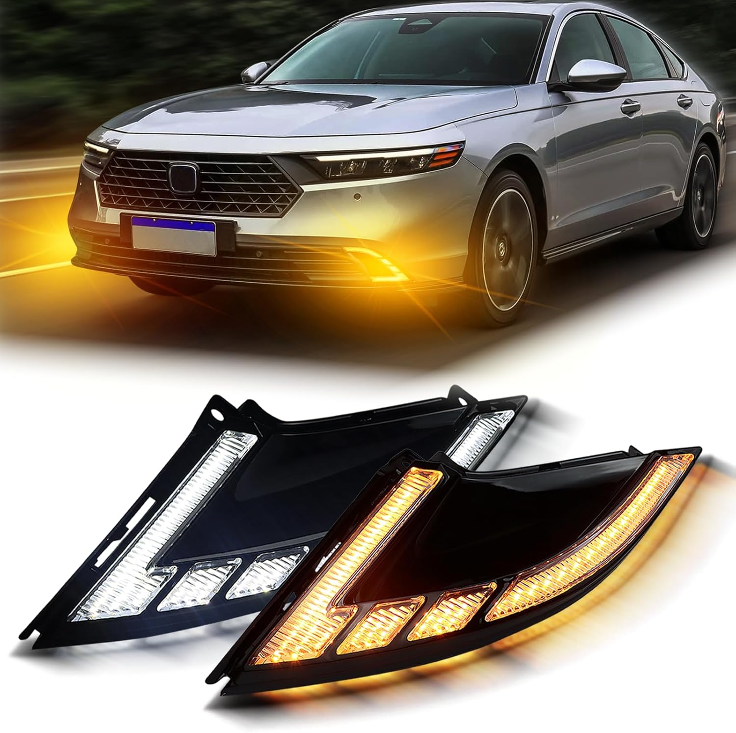 LED Daytime Running Light Front Bumper Fog Light, Switchback White DRL Amber Sequential Turn Signal, Compatible with Honda Accord 2023 2024 2025 LX EX Sport Hybrid