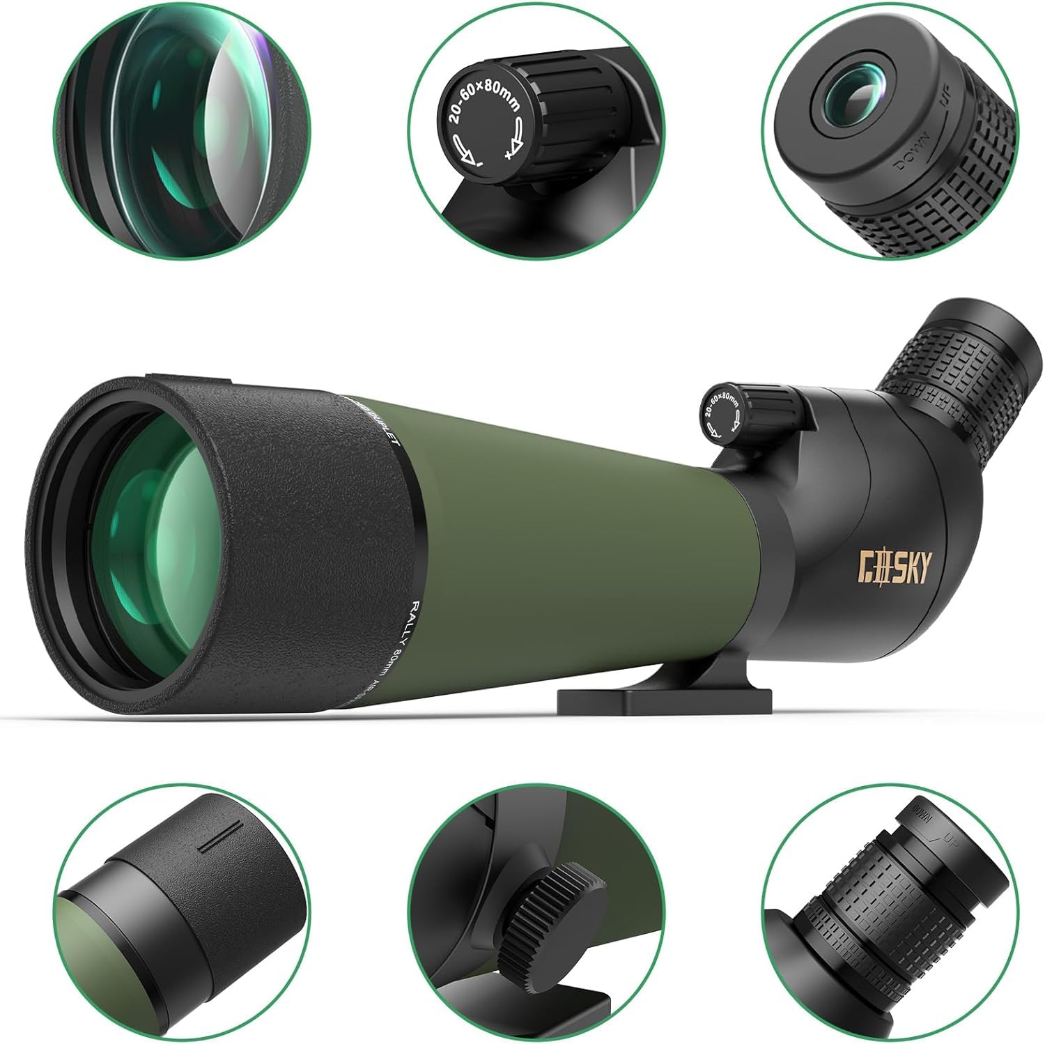 Gosky 20-60x80 Longue Vue étanche avec trépied, Sac de Transport et Adaptateur pour Smartphone - Télescope incliné BAK4 - pour l'observation des Oiseaux, Le tir et la Chasse