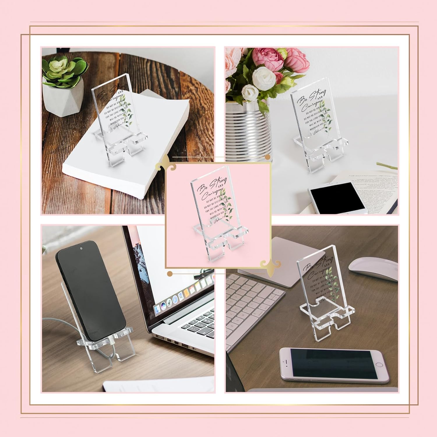vizuzi Be Strong and Courageous Phone Holder, Joshua 1:9 Bible Verse Cell Phone Stands, Motivational Religious Faith Christian Prayer Gifts for Women, Boss, Coworker, Colleague, Friend ZPH13 image 5
