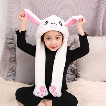 Moving Ears Rabbit Hat, Cute Rabbit Hat, Plush Rabbit Ears Headband, Interesting Rabbit Kawaii Hat, Fancy Dress for Costume Play, Birthday Gift (White), white, 60*