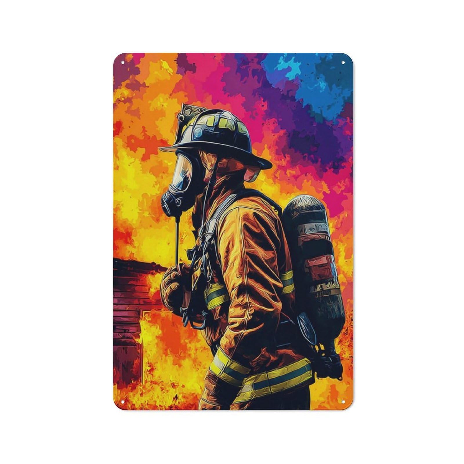 Junmoney Firefighter Bravery In Action Tin Wall Plaque 30X20cm With For Garage Or Workshop, For Living Room, Hallway And Entrance Wall Decor