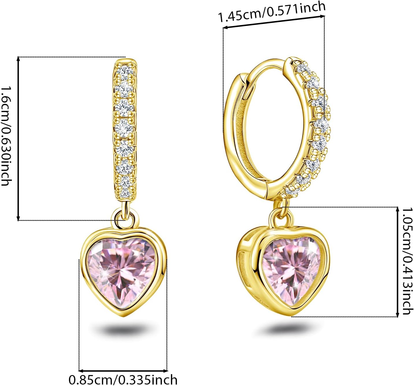 Heart Hoop Earrings with Dangle Sterling Silver Love Heart-Shaped Loop Earrings for Women Hypoallergenic Sparkle Birthstone Cubic Zirconia Hoop Earring with Dangling Charms Dainty Fashion Jewelry Gift - Image 6