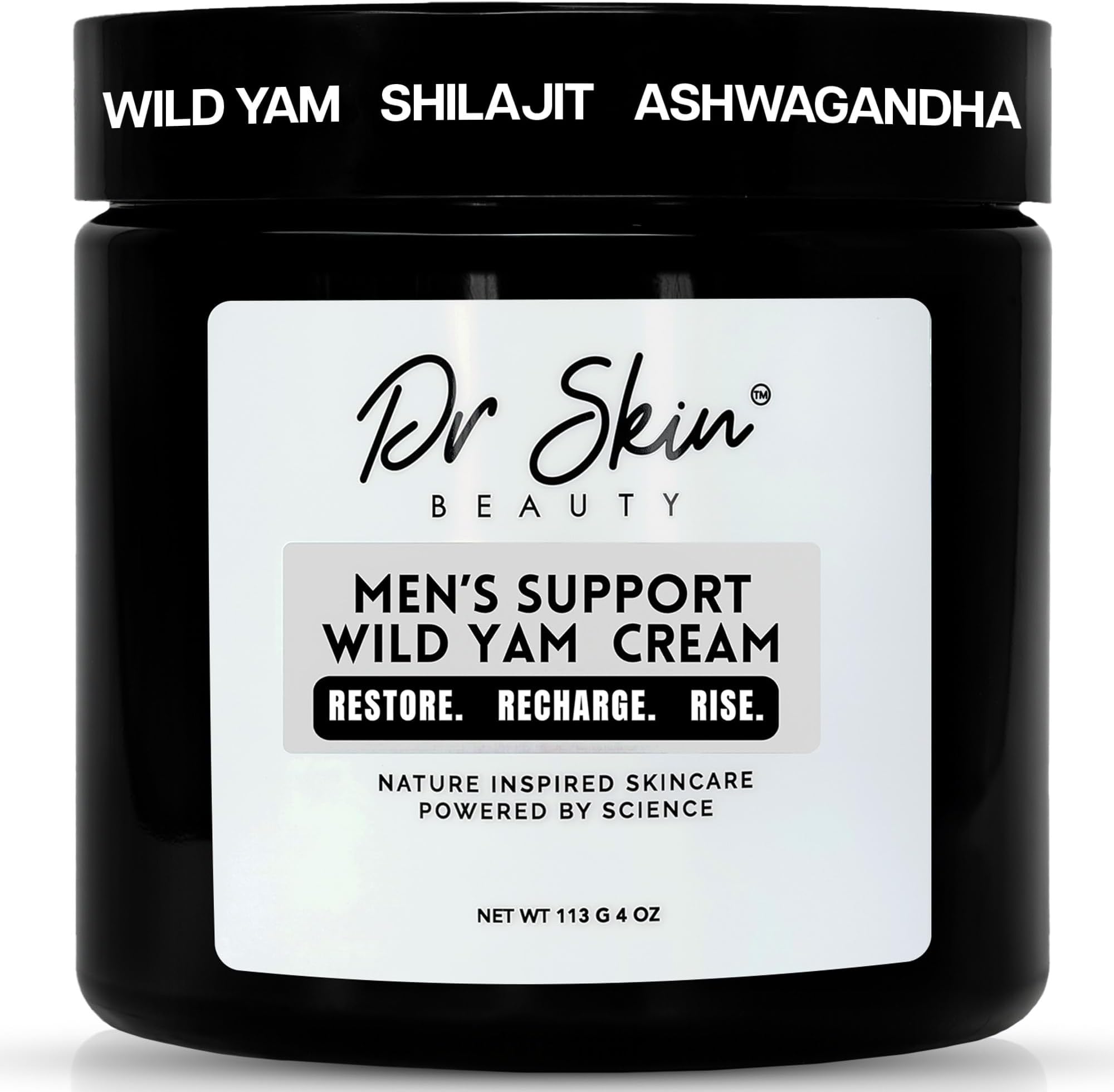 Dr. Skin Men's Organic Wild Yam Cream for Hormone Balance - Natural T-Booster with Korean Ginseng & Tongkat Ali - Added Ashwagandha to Boost Energy, Stamina, Endurance & Strength - 4oz, Made in USA