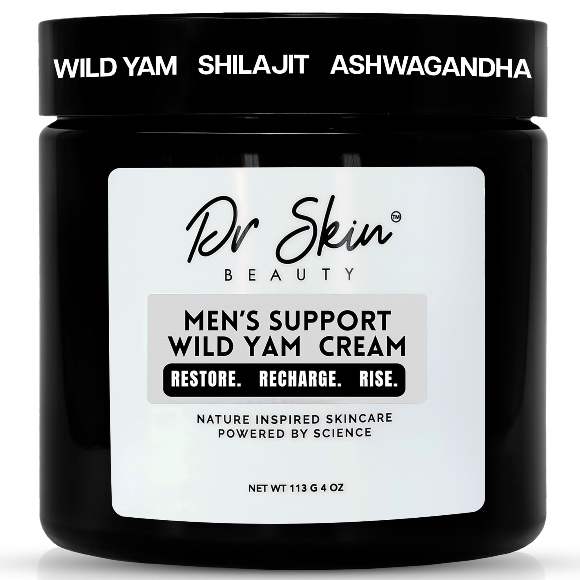 Dr. Skin Men's Organic Wild Yam Cream for Hormone Balance - Natural T-Booster with Korean Ginseng & Tongkat Ali - Added Ashwagandha to Boost Energy, Stamina, Endurance & Strength - 4oz, Made in USA