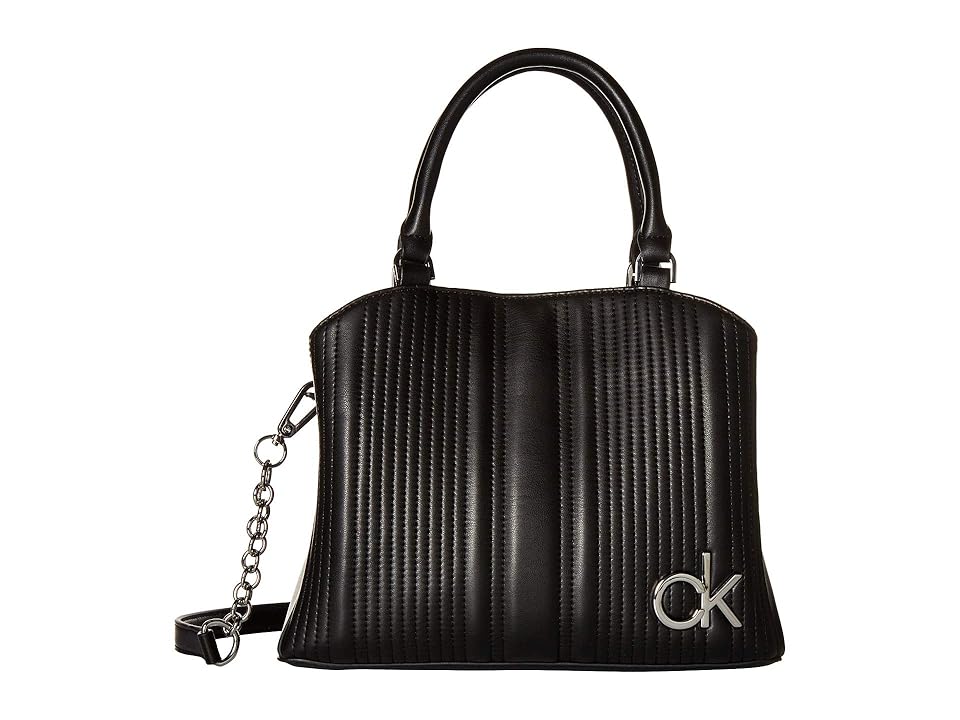

Calvin Klein Paige Quilted Lamb Novelty Satchel (Black/Silver) Satchel Handbags