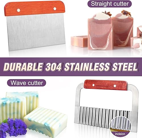 Vista 53 de Walfos Molde de silicona para jabón, molde rectangular flexible para pan viene con caja de madera, acero inoxidable ondulado + raspador recto