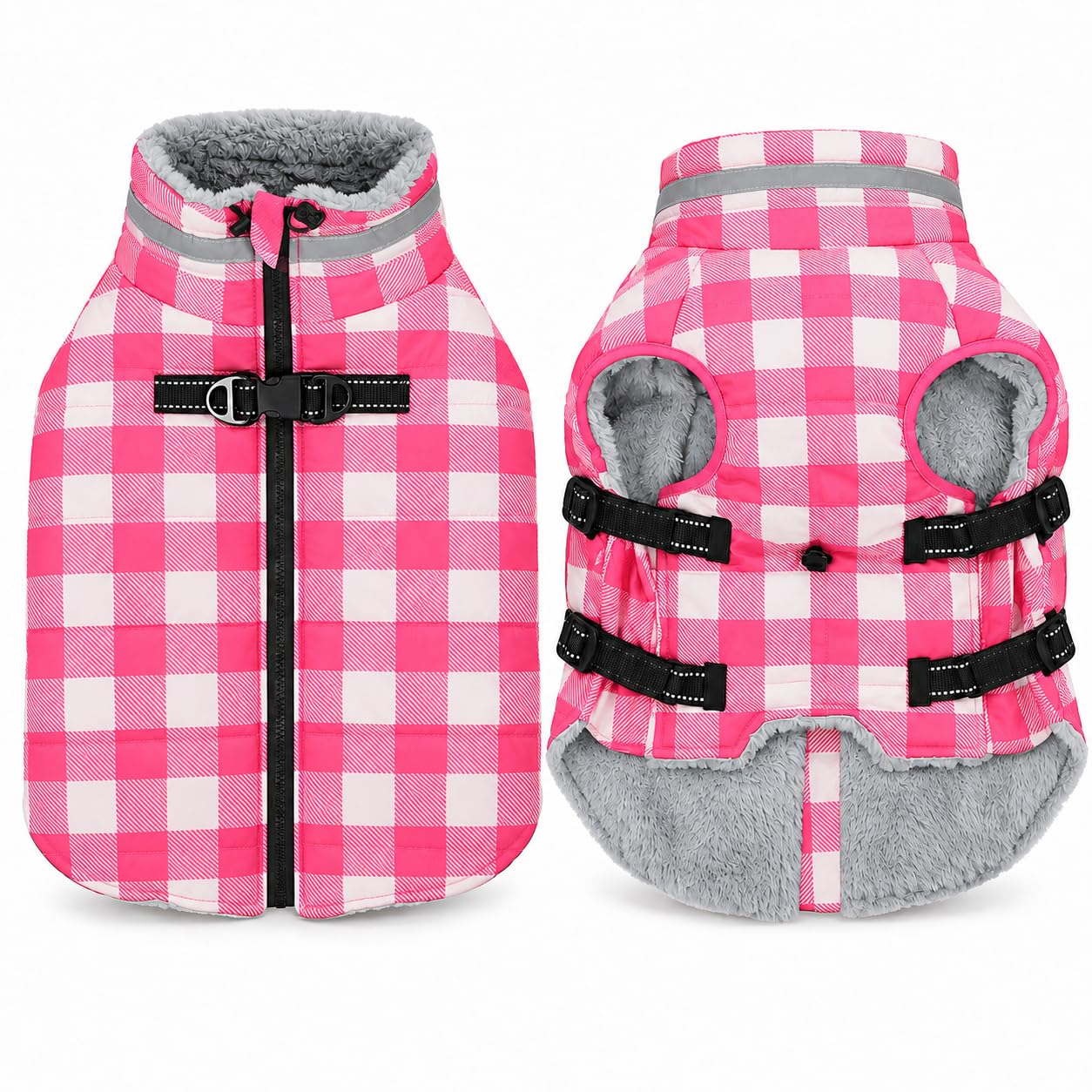 Dog Winter Coat Geyecete Dog Jacket,Plaid Plush Lined Coat for Cold Walks