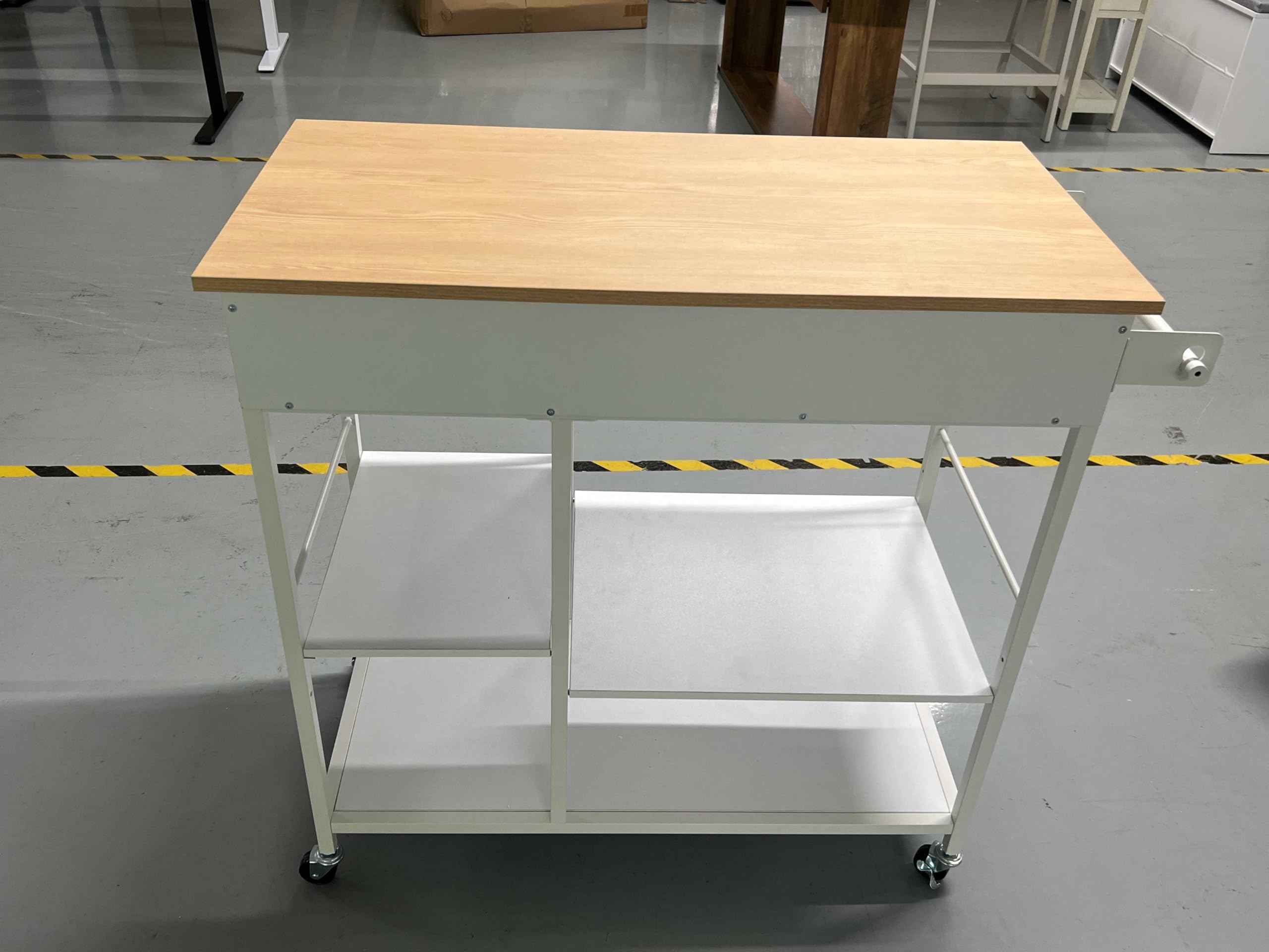 VASAGLE Wózek Kuchenny z 2 Szufladami, na Kółkach, 98,7 x 45 x 90 cm | Wyspa Kuchenna ze Stalową Ramą i Półkami, do Kuchni, Jadalni, Matowy Biały i Dąb Beżowy, Kolekcja BARNET KKI010Y01