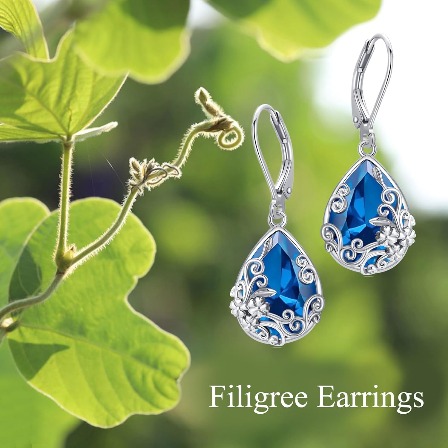 Filigree Birthstone Earrings 925 Sterling Silver Birthstone Dangle Earrings Crystal Jewelry Birthday Gifts For Her