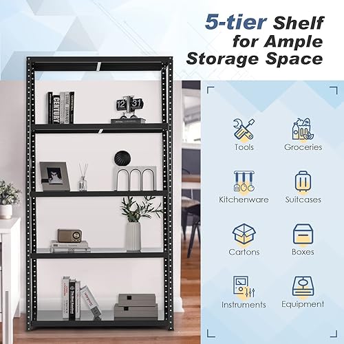 Miniatura 4 de GOFLAME Estantes de almacenamiento de metal de 5 niveles, estantería de almacenamiento de garaje ajustable, estante galvanizado resistente para el