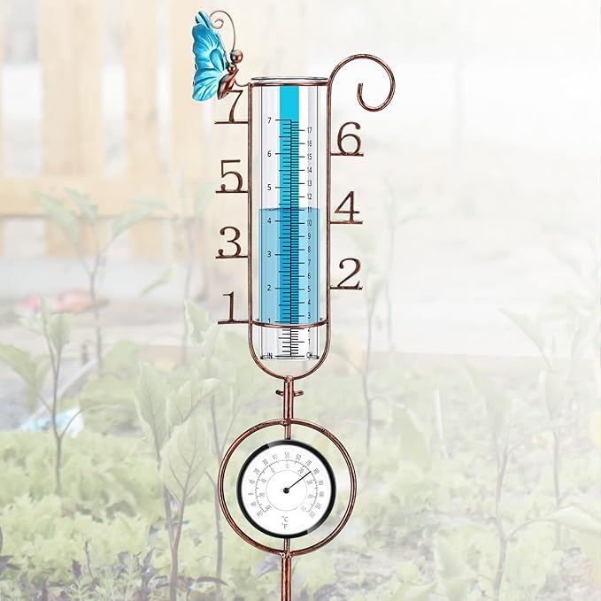 APSOONSELL Rain Gauge Outdoor, 32" Copper Rain Gauges with