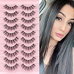 Veleasha Clear Band Lashes 10 Pairs Pack D Curl Russian Strip Lashes,Natural Look Transparent Soft Band Faux Mink Eyelashes for Eye Makeup (D03-T)