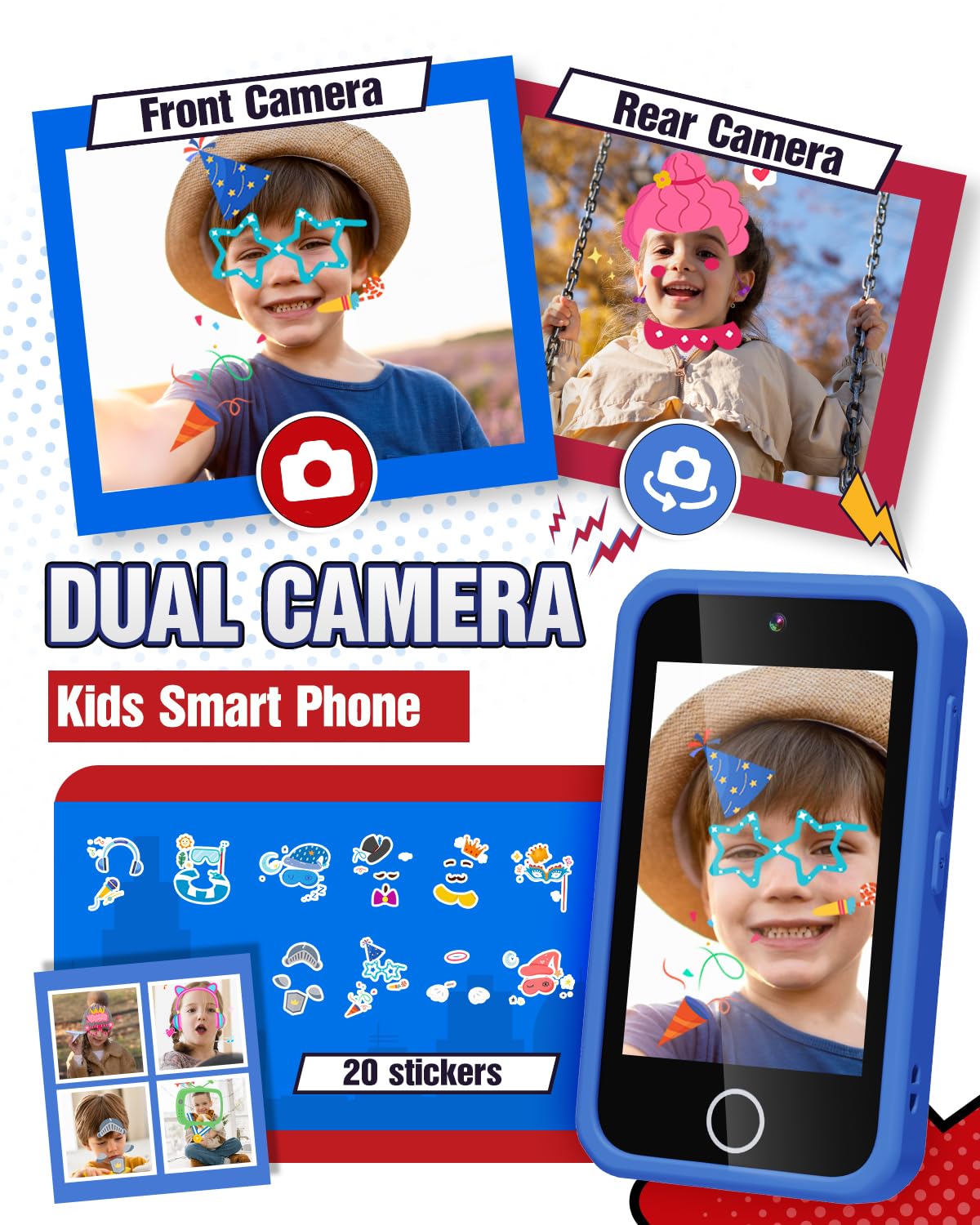 Teléfono inteligente para niños, teléfono de juguetes de araña para niños de 3, 4, 5, 6, 7, 8 años, cámara doble, pantalla táctil de 3.5 pulgadas, juguete educativo para niños pequeños, regalos de 4
