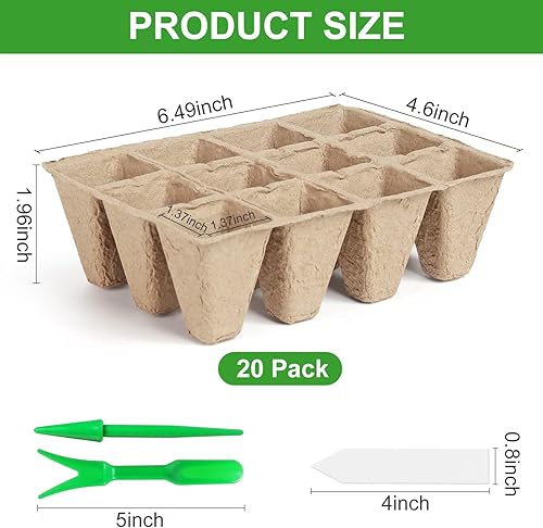 Miniatura 2 de Kit de inicio de semillas de 240 celdas con macetas de turba de 12 celdas engrosadas - 20 bandejas + herramientas de trasplante y etiquetas de