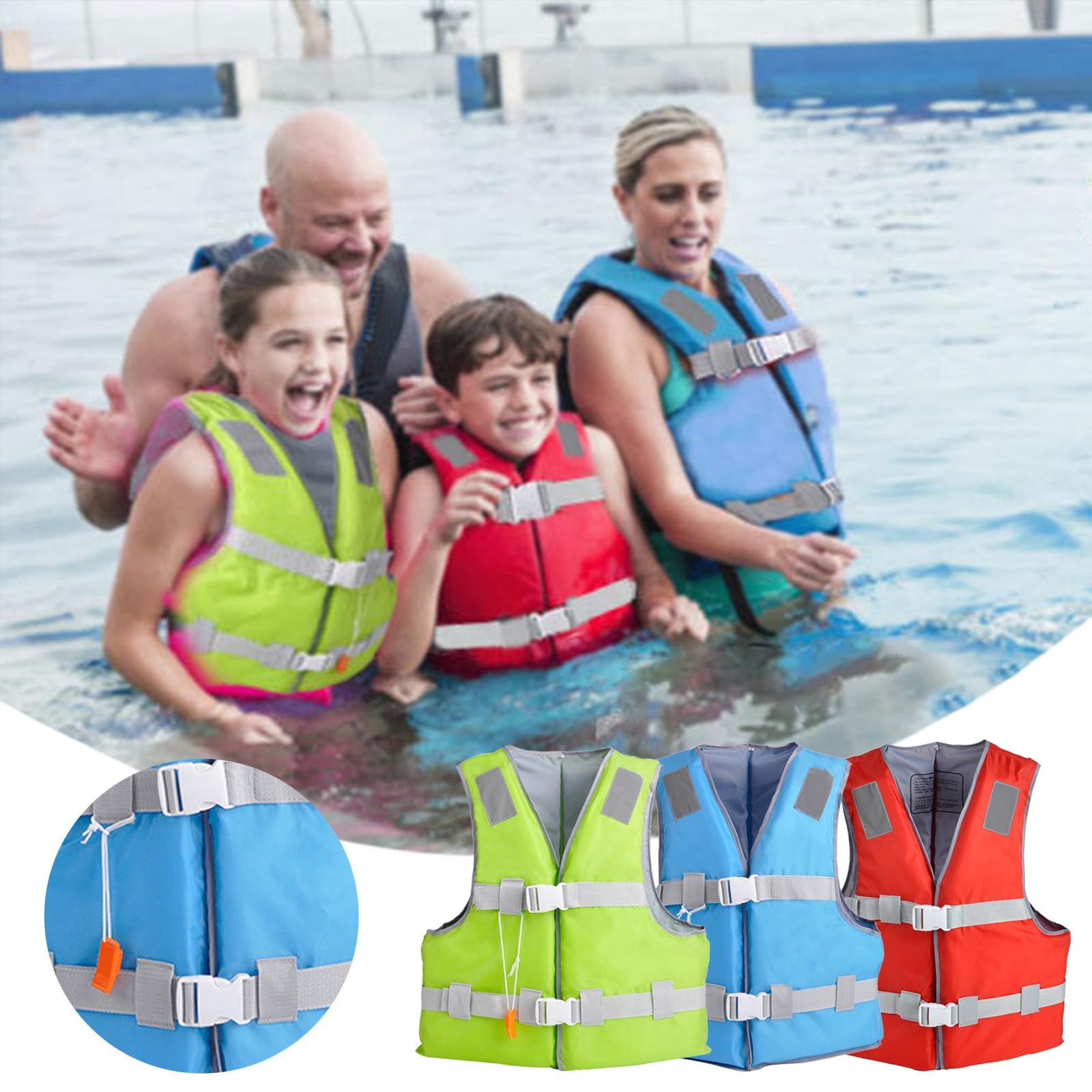 Swim Vest Unisex Swim Jackets with Safety Strap and Whistle Reflective Strips Waterproof Waistcoat Gilet Swimsuit for Pool Summer Kayaking Beach Play Snorkeling Holiday - Image 3