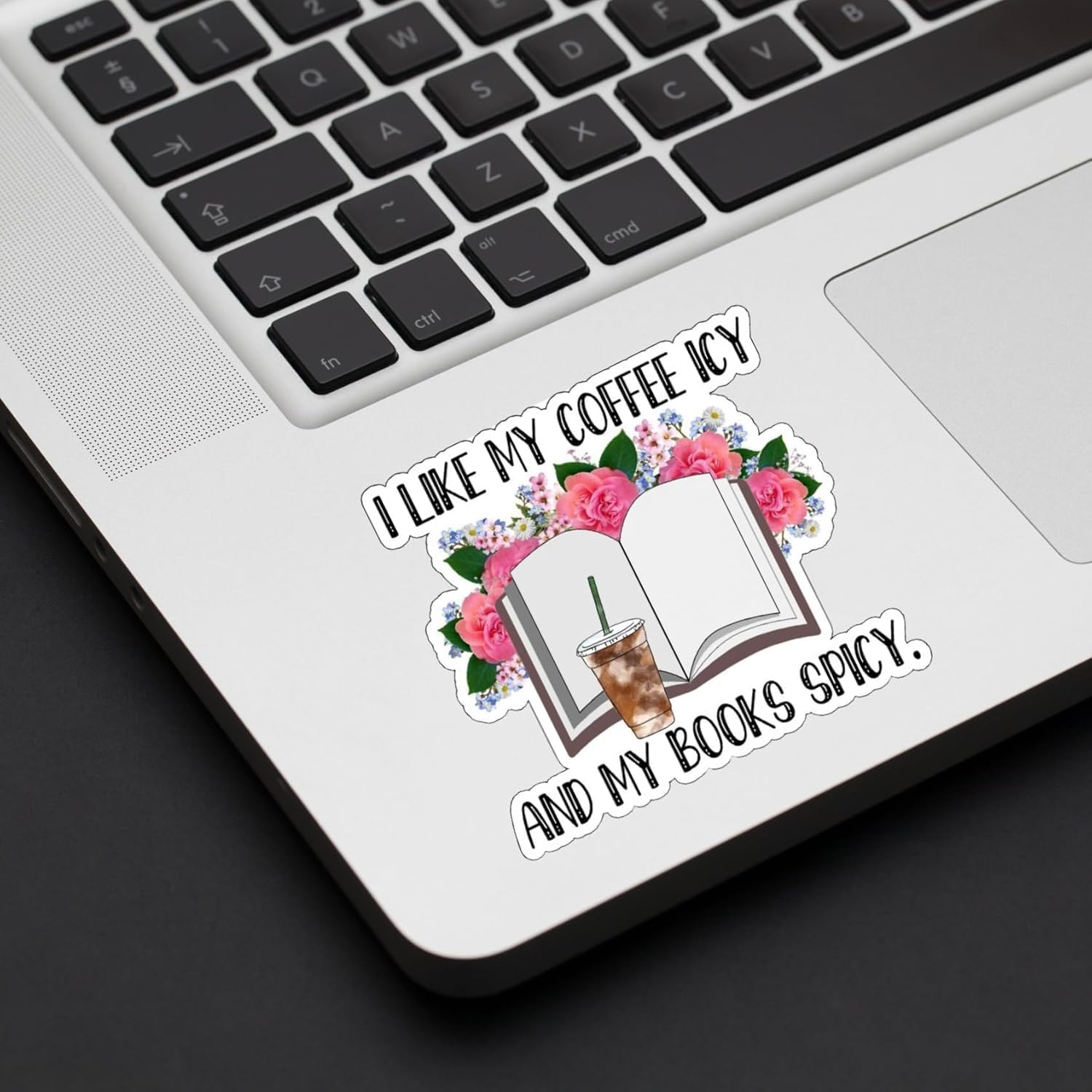 'I Like My Coffee ICY & My Books Spicy’ Sticker – Bookish Decal, Iced Coffee Lover & Smut Reader Gift, Kindle & Laptop Accessory (10pc 3in)