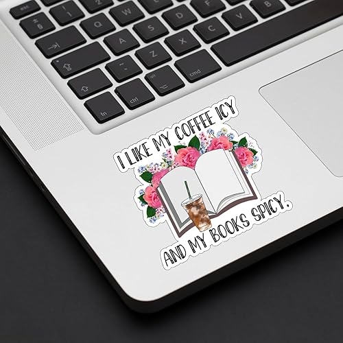 Miniatura 5 de Calcomanía con texto en inglés "I Like My Coffee ICY and My Books", calcomanía de libro, calcomanía de café, café helado, libros picantes,