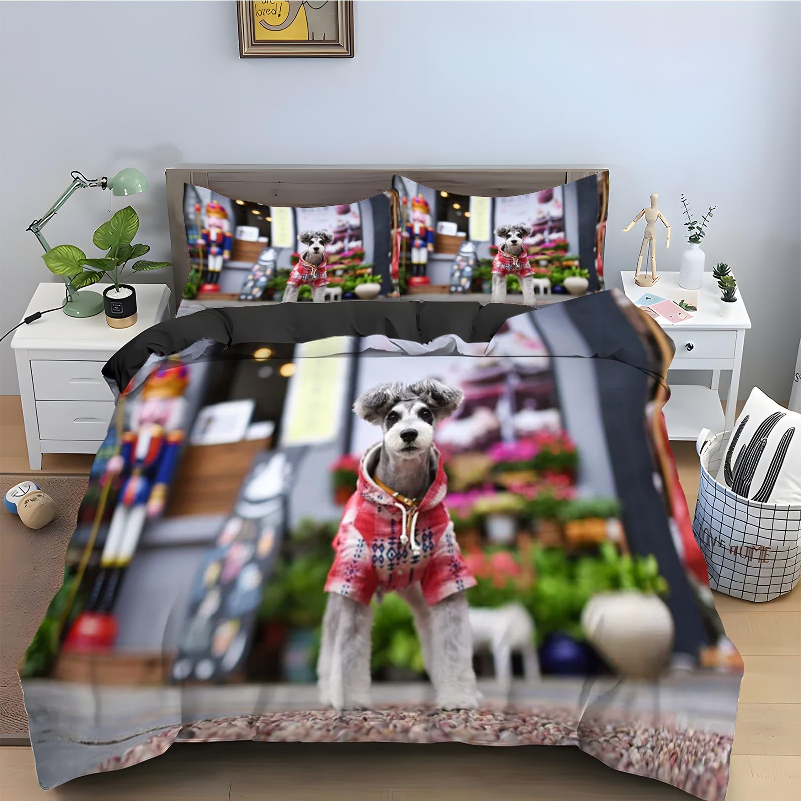 Housse de couette 200x200 caniche pour lit double sans repassage